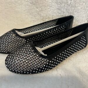Chic Black Mesh Women's Flats with Rhinestone Accents